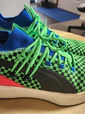 Puma Mens Clyde Court Knit Upper Sneakers - Neon Green, Blue & Black